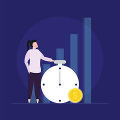 Work on time concept vector, businesswomen concept of time management and procrastination, work pressure