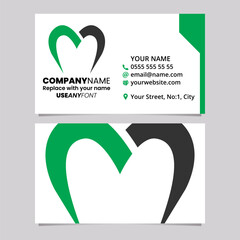 Green and Black Business Card Template with Parachute Shaped Letter M Logo Icon