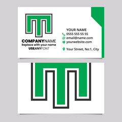 Green and Black Business Card Template with Outer Striped Letter M Logo Icon