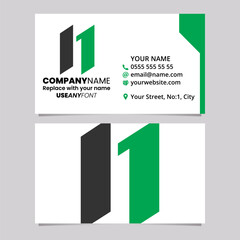 Green and Black Business Card Template with Parallelogram Letter N Logo Icon