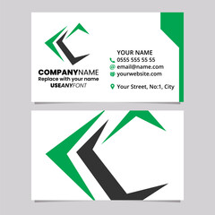 Green and Black Business Card Template with Pointy Tipped Letter C Logo Icon
