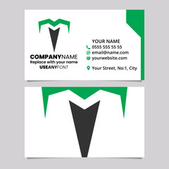 Green and Black Business Card Template with Pointy Tipped Letter T Logo Icon