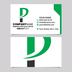 Green and Black Business Card Template with Pointy Tipped Letter P Logo Icon