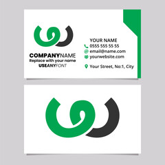 Green and Black Business Card Template with Spring Shaped Letter W Logo Icon