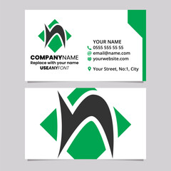 Green and Black Business Card Template with Square Diamond Shaped Letter N Logo Icon