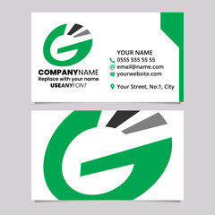 Green and Black Business Card Template with Striped Oval Letter G Logo Icon