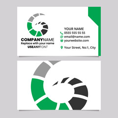 Green and Black Business Card Template with Striped Letter G Logo Icon