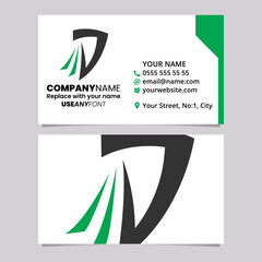 Green and Black Business Card Template with Tailed Letter D Logo Icon