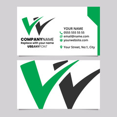 Green and Black Business Card Template with Tick Shaped Letter W Logo Icon