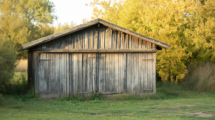 Old wooden barn surrounded by autumn trees.