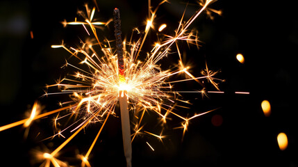 Obraz premium Sparkler emitting bright sparks in the dark night.