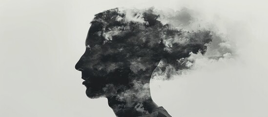 Silhouette of head with troubled mind, Mental well-being - obrazy, fototapety, plakaty