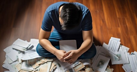 A Stressed Young Man Grappling with Loan Bills and Money Woes