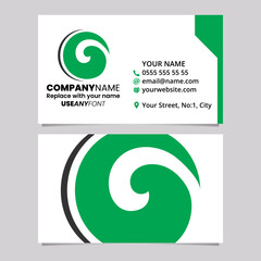 Green and Black Business Card Template with Whirl Shaped Letter O Logo Icon