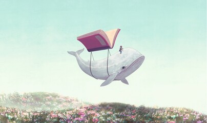Education, book, reading, imagination, dream of children and back to school concept art. conceptual illustration. kid and animal. © Jorm Sangsorn