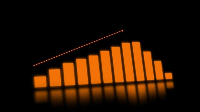 Glowing success growth graph animation on black background.
