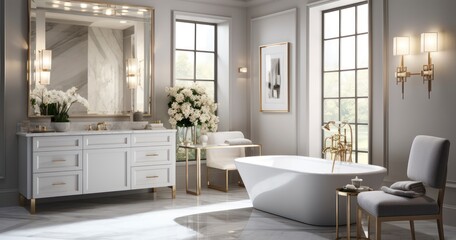 Fototapeta na wymiar Crafting a Sophisticated and Serene Oasis with Stylish Bathroom Vanity Decor