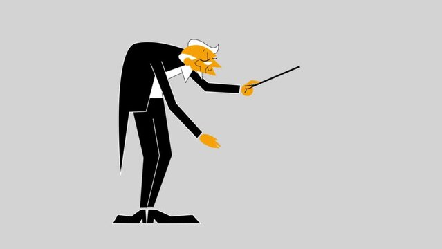 Cartoon Animation of an orchestra Conductor with a pointer stick
