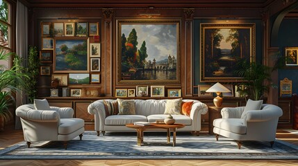 Fototapeta na wymiar Transform your living room into an art lover's dream, with hyper-realistic digital canvases showcasing masterpieces that change dynamically, creating a museum-worthy atmosphere. 
