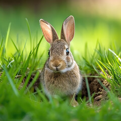 Naklejka na ściany i meble Cautious Rabbit in Meadow: Masters of Burrowing