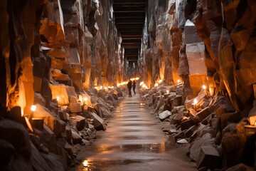 salt mine for tourists. A cave for the extraction of minerals - obrazy, fototapety, plakaty