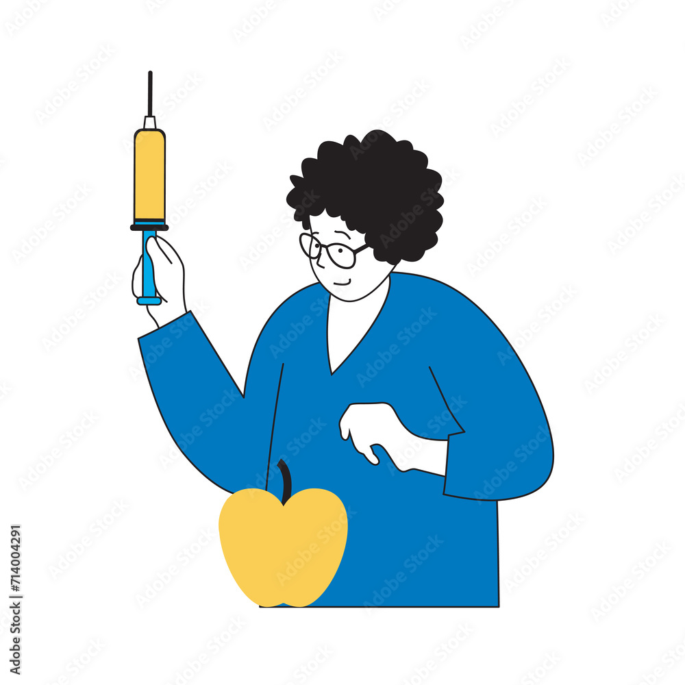 Aufkleber science laboratory concept with cartoon people in flat design for web. scientist making genetically 