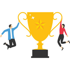 Employees helped work together to win awards, Vector illustration in flat style

