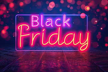 Black Friday neon sale banner glowing with discount offer light in background creative design and illustration for night advertising promotion bright text on retro sign poster business promo template