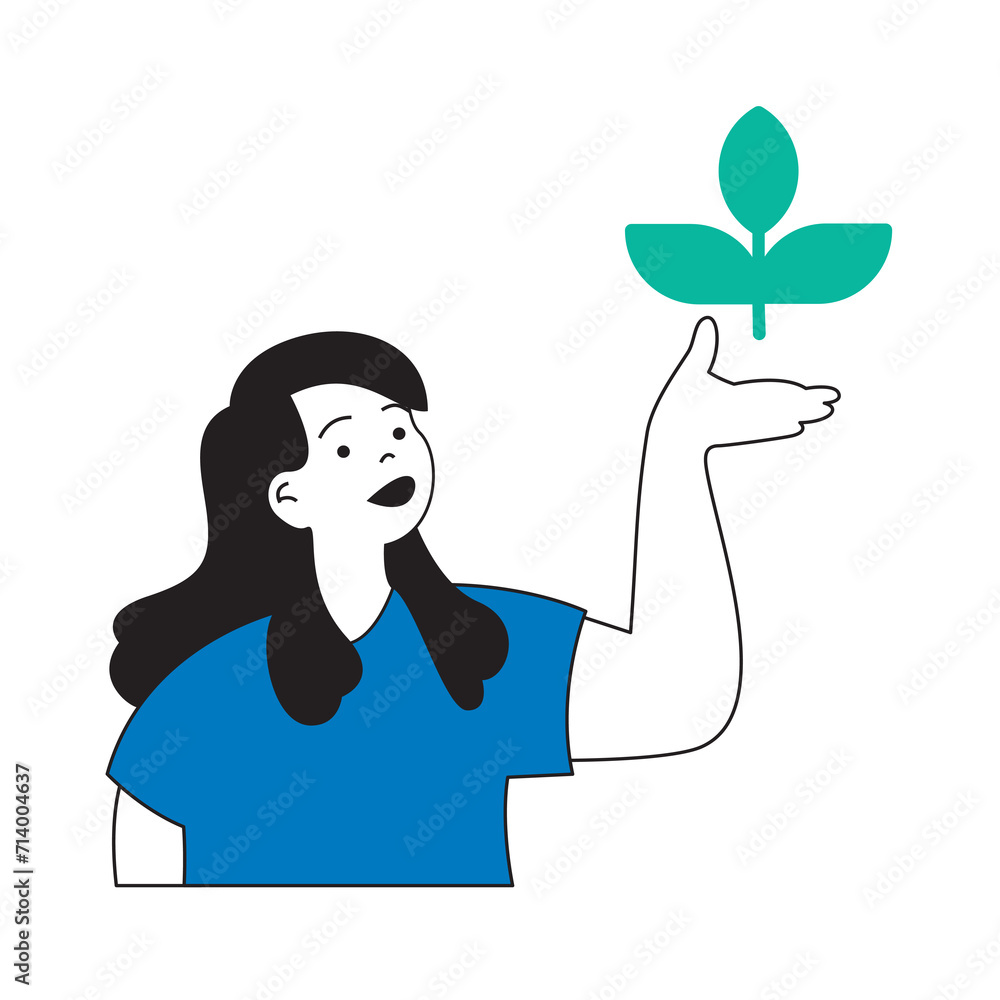 Aufkleber Science laboratory concept with cartoon people in flat design for web. Scientist learning biotechnology and researching plant leaf. Vector illustration for social media banner, marketing material.