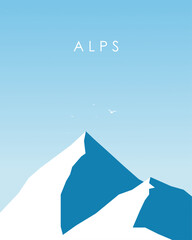 Mountains, winter landscape. Banner design, postcard, poster design