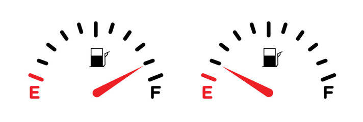 Fuel Level Gauge Line Icon. Auto Gas Meter Icon in Black and White Color. - obrazy, fototapety, plakaty