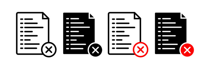 File Cancellation Line Icon. Document Annulment Icon in Black and White Color. - obrazy, fototapety, plakaty