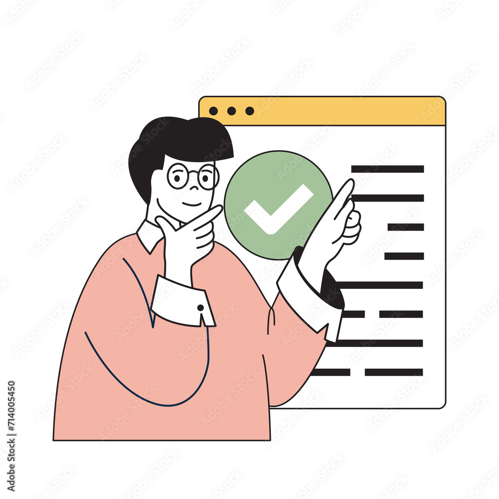 Poster time management concept with cartoon people in flat design for web. man working at company and doing