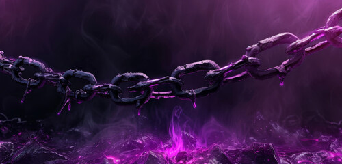 Enchanted chains with a magenta fiery glow against a grunge texture. - obrazy, fototapety, plakaty