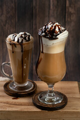 Irish coffee with whipped cream and chocolate
