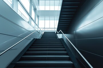 Abstract Modern Stairway: Black Metallic Banister in New Architectural Building