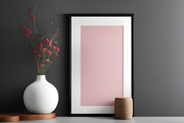 Flower Vase and empty Wall art mokup frame 