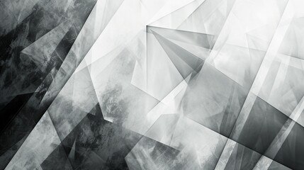 modern abstract white background texture with layers of black and white transparent material in triangle diamond and squares shapes in random geometric pattern with grunge texture design