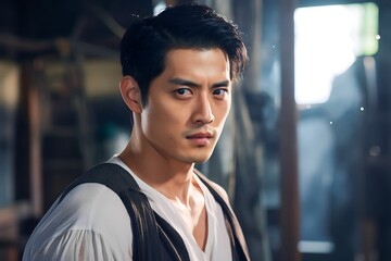 Fototapeta premium Asian actor in concentration backstage before shooting