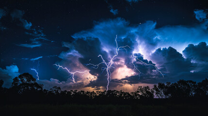 Fototapeta na wymiar Dramatic Thunderstorm with Lightning in Night Sky