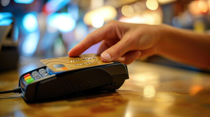 Hand Swiping Credit Card on a Payment Terminal