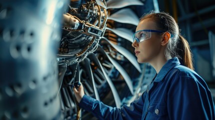 Aerospace Engineer Inspecting Jet Engine - Aviation Maintenance and Technology