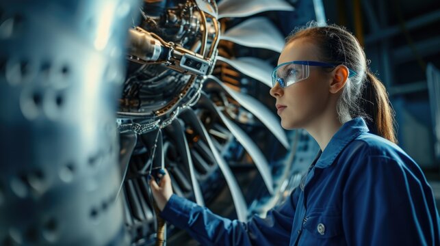 Aerospace Engineer Inspecting Jet Engine - Aviation Maintenance and Technology