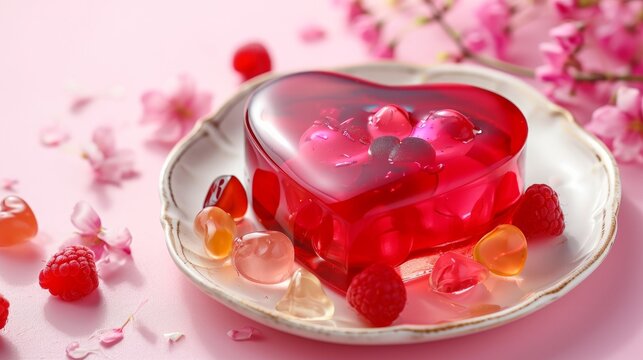 Jelly cake dessert in shape of heart 