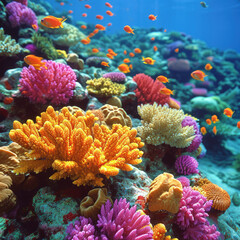 Naklejka na ściany i meble Vibrant Coral Life on Colorful Underwater Reef