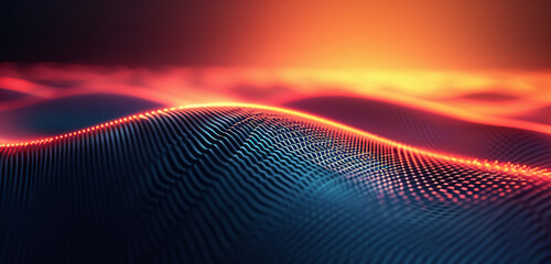 Vibrant blue and orange abstract sound waves with a smooth gradient.