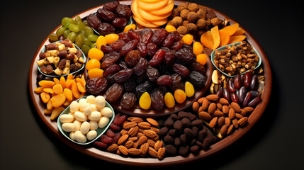 Mouthwatering dates and fruit platter for breaking the fast