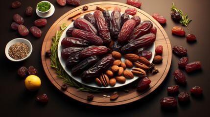 Mouthwatering dates and fruit platter for breaking the fast