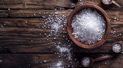 Salt on wooden background