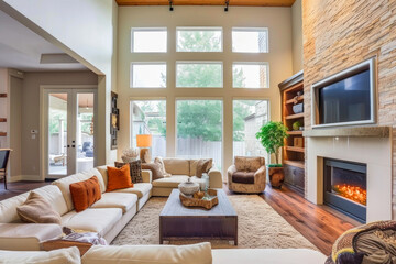 Fototapeta premium Bright and Open Loft Space with Modern Living Elements